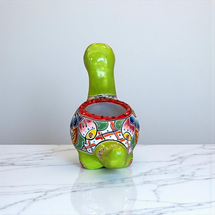 Hand Painted Talavera Cartoon Dinosaur Lime Green Planter Pot (Varying Design)