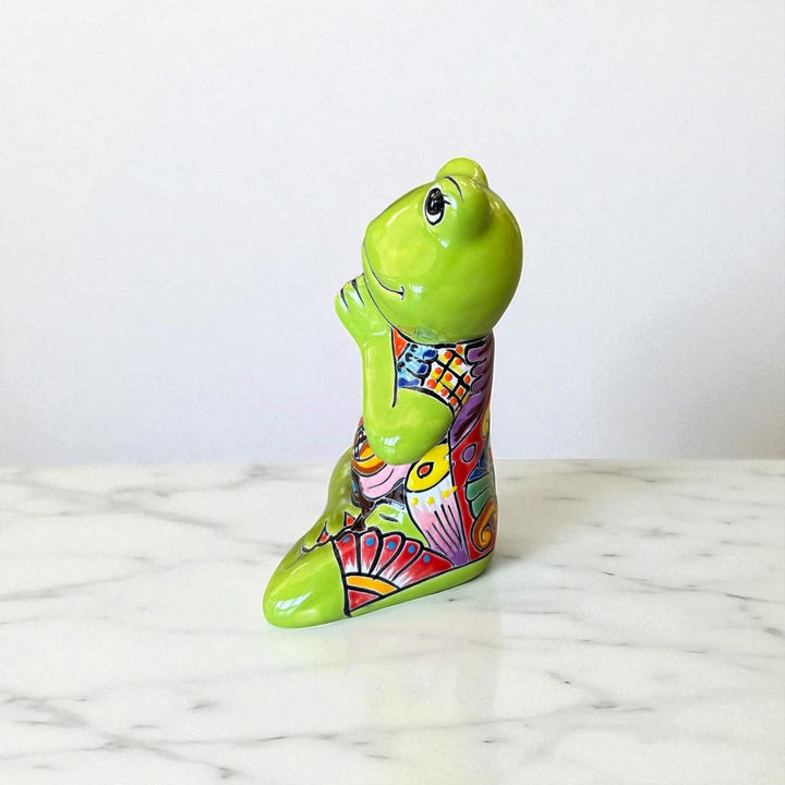 Cute Hand Painted Mexican Talavera Meditating Frog Figure – Assorted Colors (Varying Design)