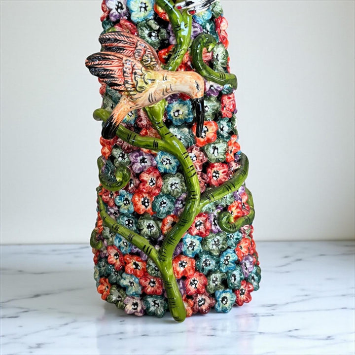 Beautiful Large Handcrafted & Handpainted Mexican Talavera Vibrant Garden Floral Hummingbird Catrina Figurine