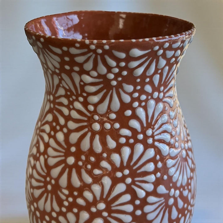 Hand Painted Mexican Talavera Brown and White Standard Vase (Cielito Lindo Inspired)