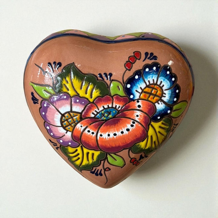 Hand Painted Mexican Talavera Heart Wall Decor, Ceramic Garden Stone (Assorted Designs)