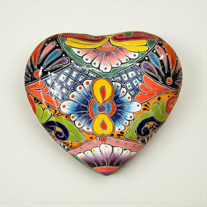 Hand Painted Mexican Talavera Heart Wall Decor, Ceramic Garden Stone (Assorted Designs)