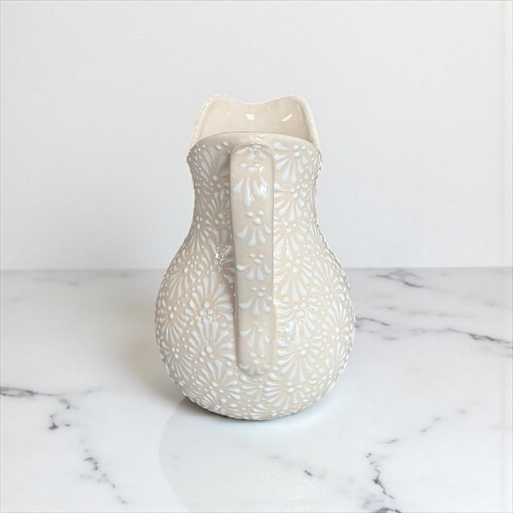 Hand Painted Mexican Talavera Pitcher, Ivory & White (Cielito Lindo Inspired)