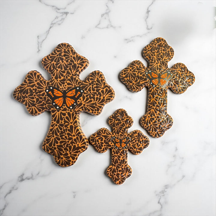 Hand Painted Mexican Talavera Brown and Dark Chocolate Cross – Varying Sizes & Designs