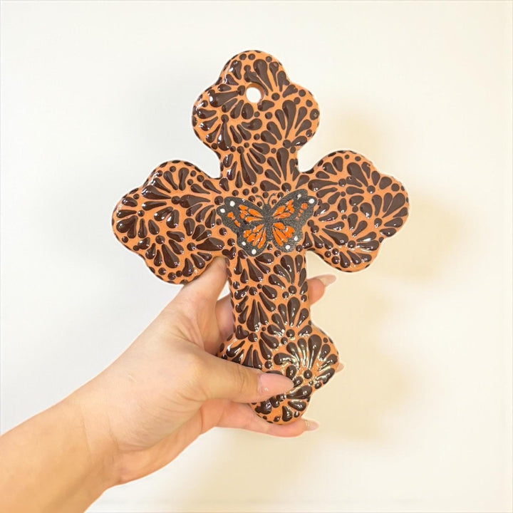 Hand Painted Mexican Talavera Brown and Dark Chocolate Cross – Varying Sizes & Designs