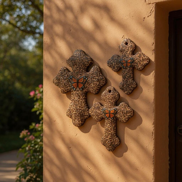 Hand Painted Mexican Talavera Brown and Dark Chocolate Cross – Varying Sizes & Designs