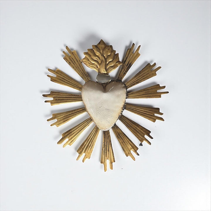 Small Handmade Mexican White Tin Hearts Wall Decor – Assorted Designs (Corazon Sagrado Inspired)