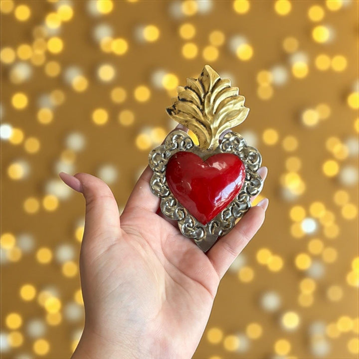 Handmade Mexican Red Tin Hearts Wall Decor – Assorted Designs (Corazon Sagrado Inspired)