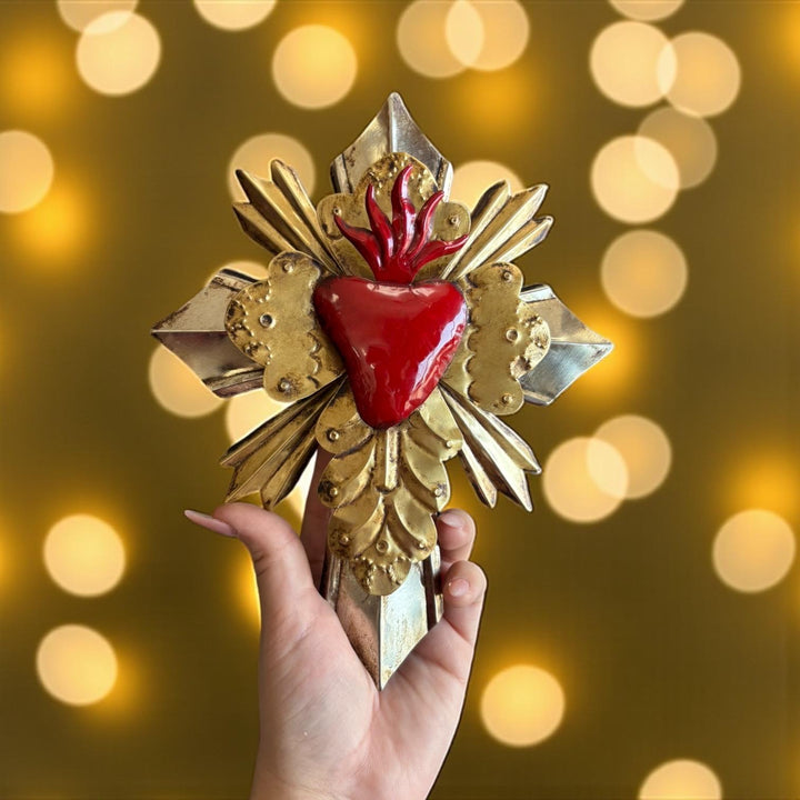 Handmade Mexican Red Tin Hearts Wall Decor – Assorted Designs (Corazon Sagrado Inspired)