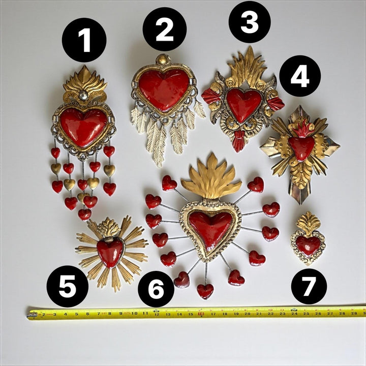 Handmade Mexican Red Tin Hearts Wall Decor – Assorted Designs (Corazon Sagrado Inspired)