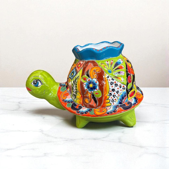 Hand Painted Mexican Talavera Lime Turtle Planter Pot – Free Shipping (Contiguous U.S. Only)