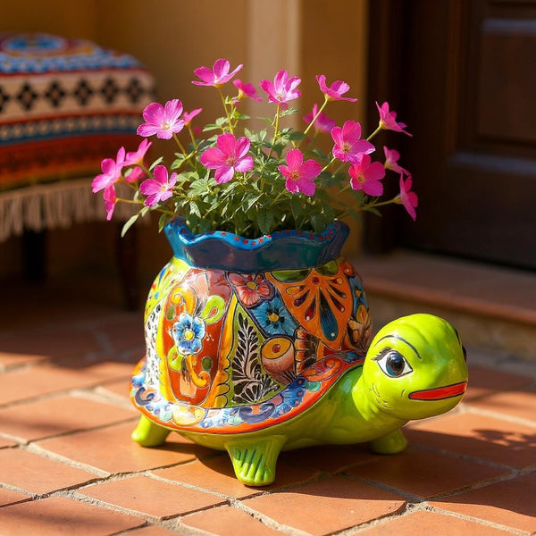 Hand Painted Mexican Talavera Lime Turtle Planter Pot – Free Shipping (Contiguous U.S. Only)