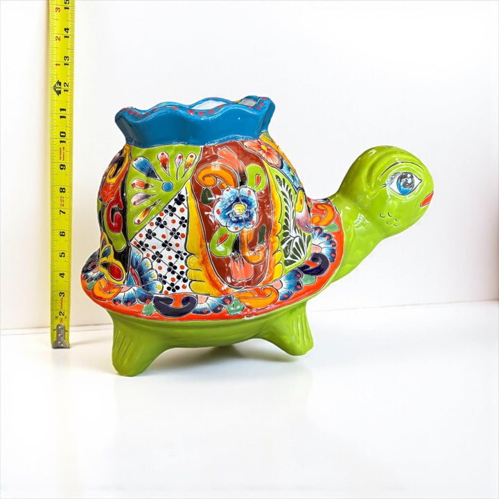 Hand Painted Mexican Talavera Lime Turtle Planter Pot – Free Shipping (Contiguous U.S. Only)