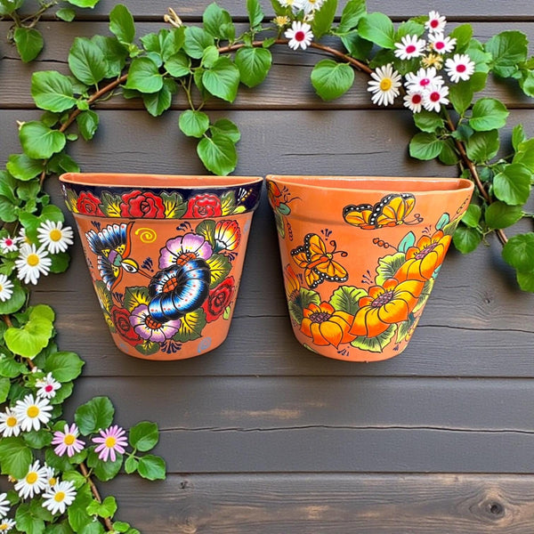 Hand Painted Mexican Talavera Terracotta Wall Half Standard Planter Pot – Assorted Designs