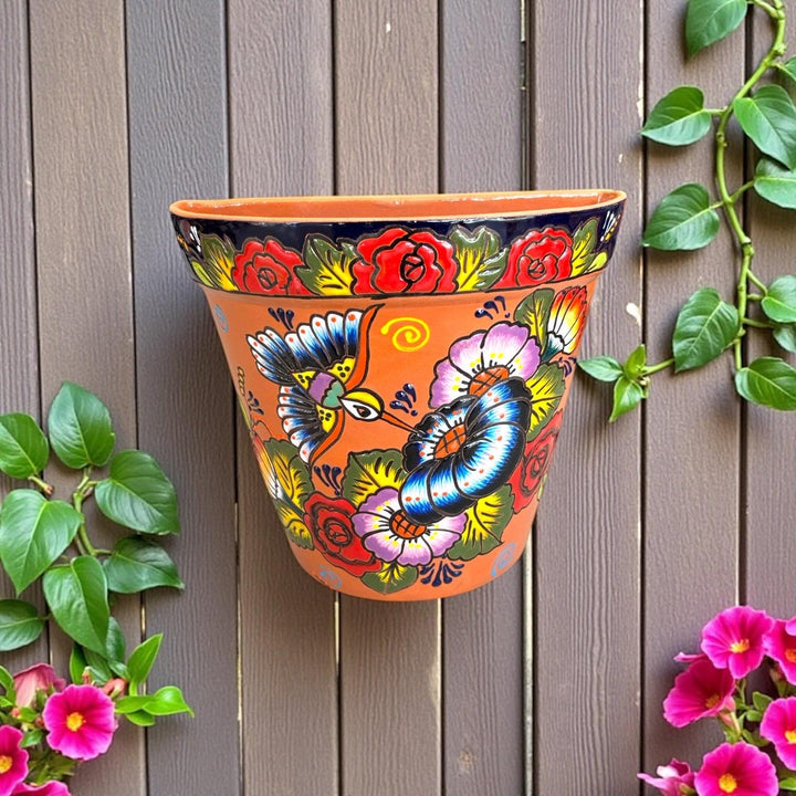 Hand Painted Mexican Talavera Terracotta Wall Half Standard Planter Pot – Assorted Designs
