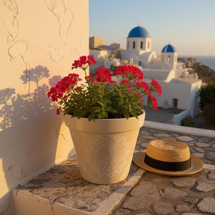 Hand Painted Mexican Talavera Planter Pot, Ivory White Mandela Design (Cielito Lindo Inspired) – Free Shipping (Contiguous U.S. Only)