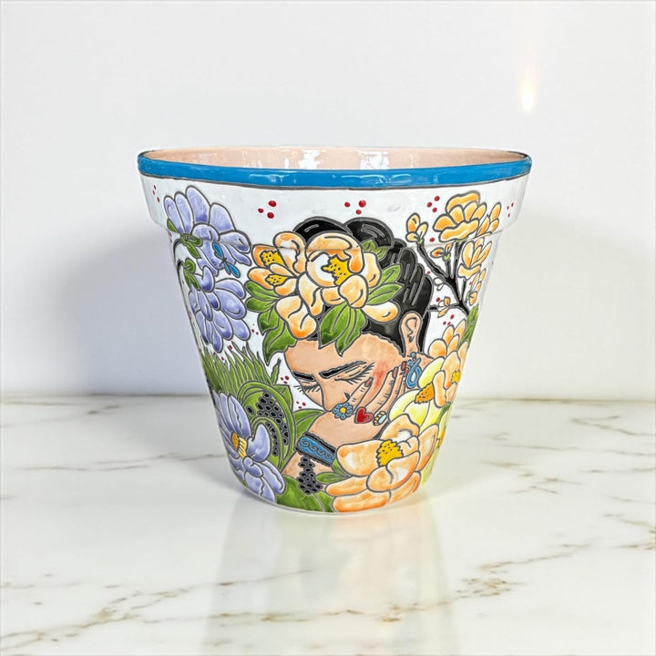 Hand Painted Frida Kahlo Inspired Mexican Talavera Planter Pot — Assorted Designs – Free Shipping (Contiguous U.S. Only)