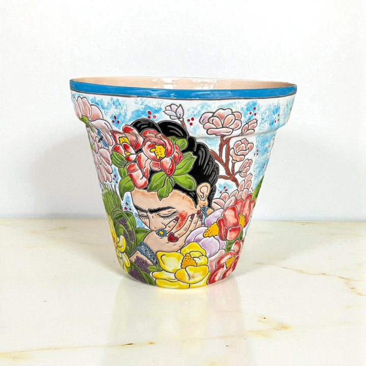Hand Painted Frida Kahlo Inspired Mexican Talavera Planter Pot — Assorted Designs – Free Shipping (Contiguous U.S. Only)