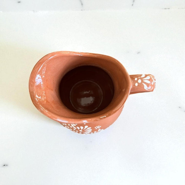 Beautiful Hand Painted Rustic Terracotta Brown & White Talavera Pitcher and 6 Cups Set