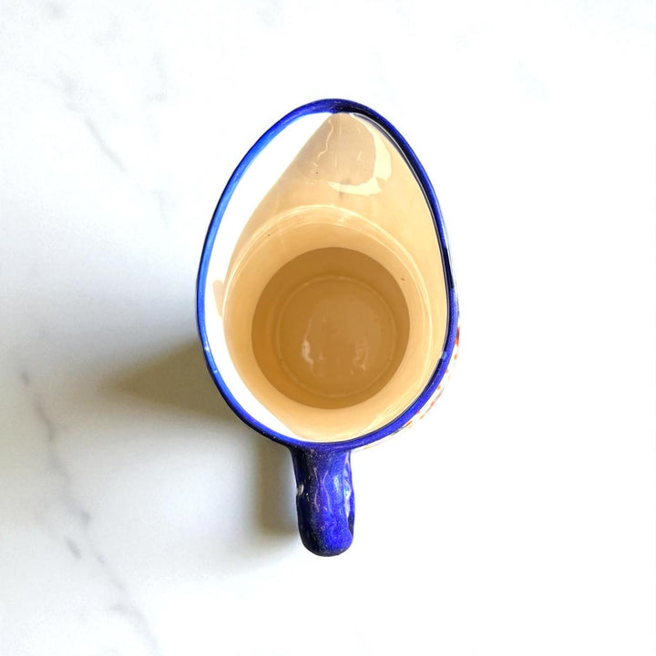 Classic Hand Painted Dark Blue Mexican Talavera Pitcher and 6 Cups Set