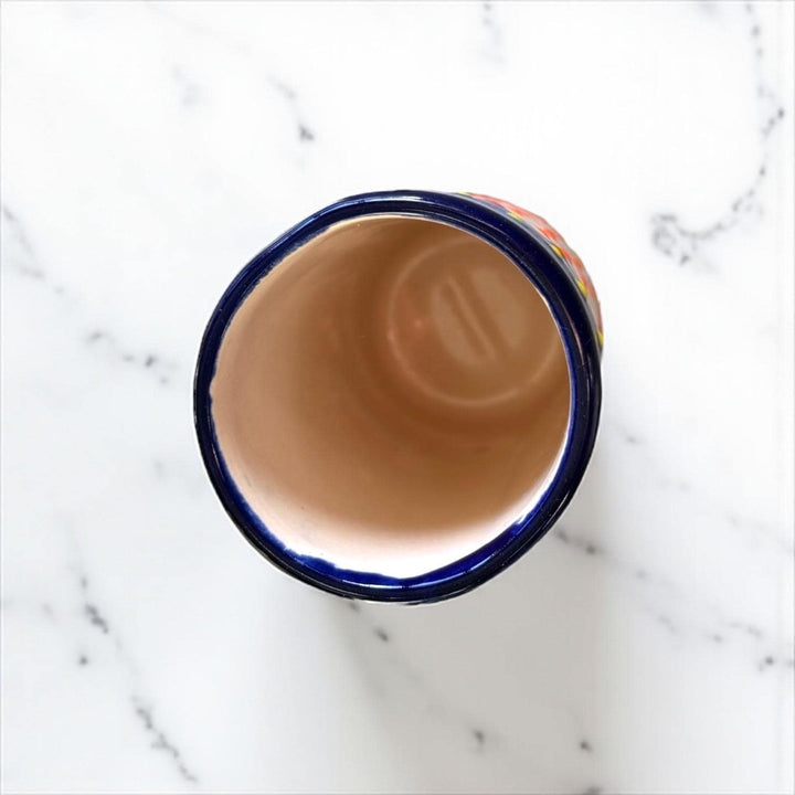 Classic Hand Painted Dark Blue Mexican Talavera Pitcher and 6 Cups Set