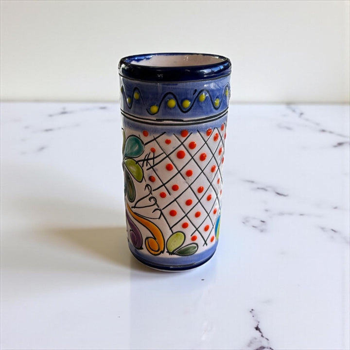 Classic Hand Painted Dark Blue Mexican Talavera Pitcher and 6 Cups Set