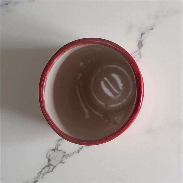 Classic Hand Painted Red Mexican Talavera Pitcher and 6 Cups Set