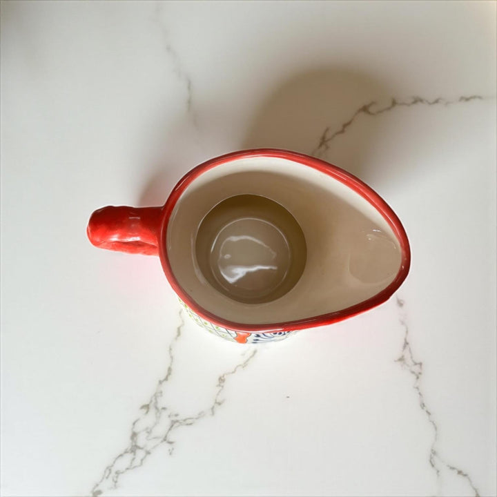 Classic Hand Painted Red Mexican Talavera Pitcher and 6 Cups Set