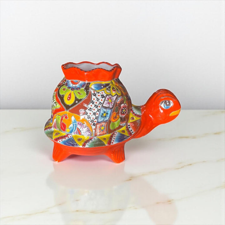 Hand Painted Mexican Talavera Orange Turtle Planter Pot – Free Shipping (Contiguous U.S. Only)