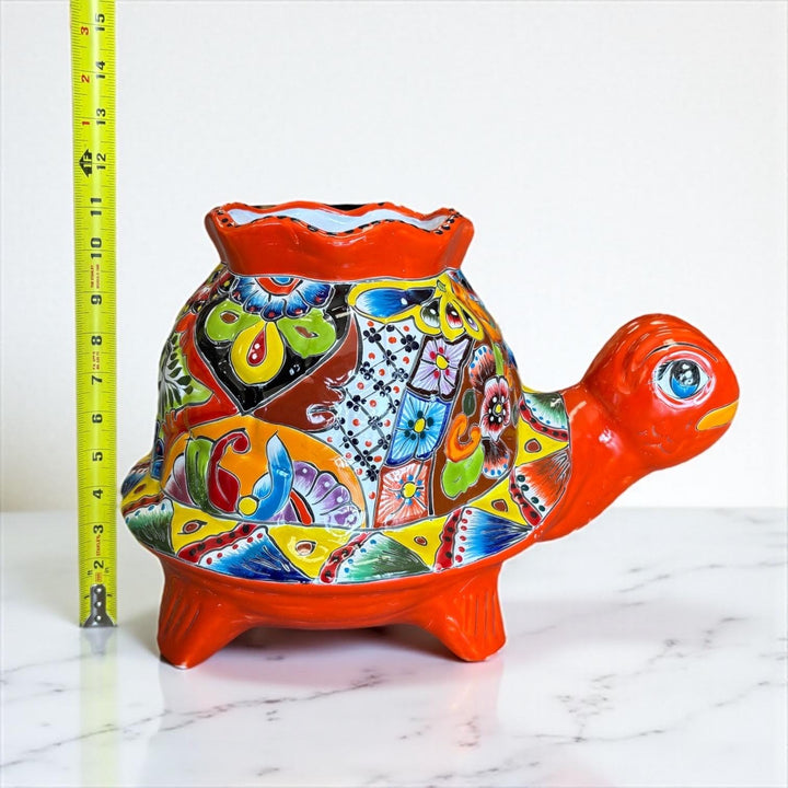 Hand Painted Mexican Talavera Orange Turtle Planter Pot – Free Shipping (Contiguous U.S. Only)
