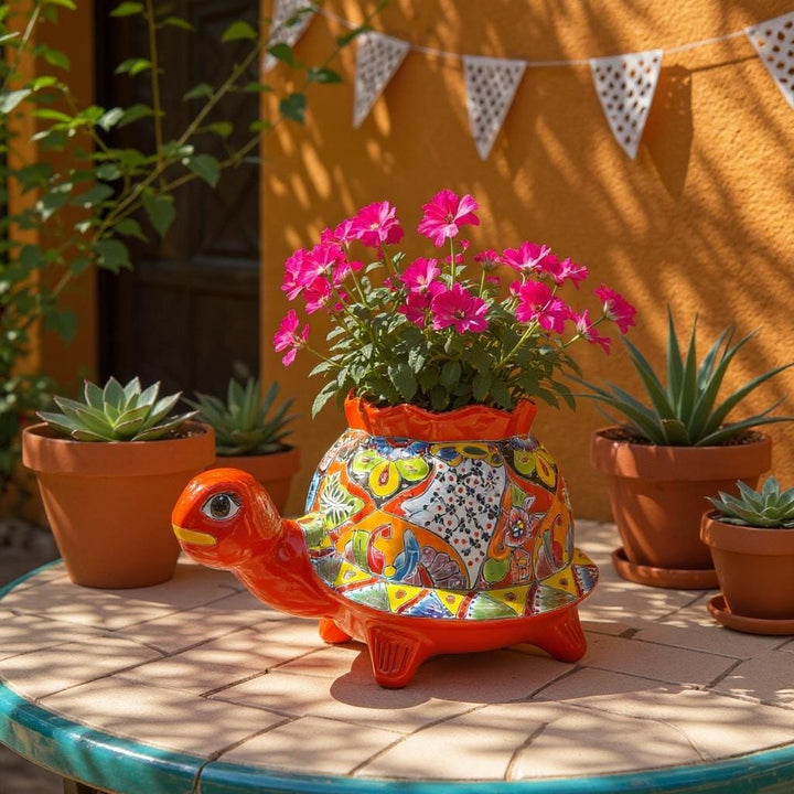 Hand Painted Mexican Talavera Orange Turtle Planter Pot – Free Shipping (Contiguous U.S. Only)