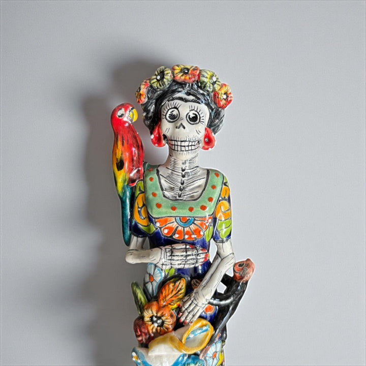 Small Handcrafted & Handpainted Mexican Talavera Frida Kahlo Inspired Catrina Skeleton Lady Figure