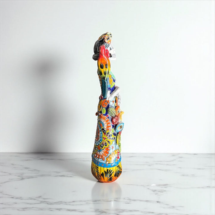 Small Handcrafted & Handpainted Mexican Talavera Frida Kahlo Inspired Catrina Skeleton Lady Figure