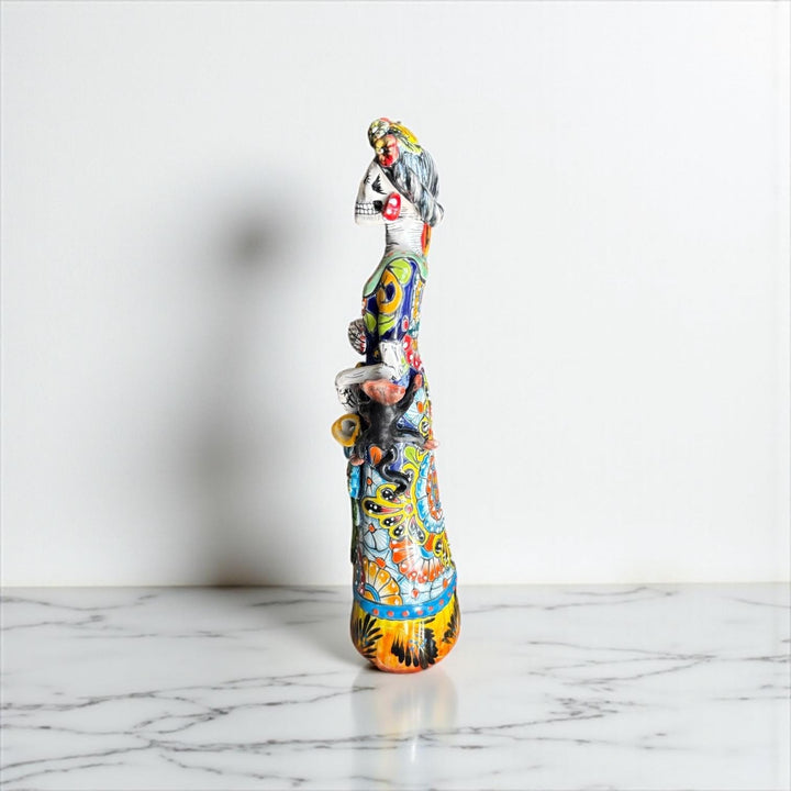 Small Handcrafted & Handpainted Mexican Talavera Frida Kahlo Inspired Catrina Skeleton Lady Figure