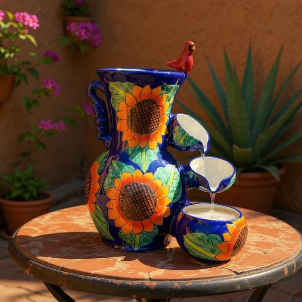 Beautiful Hand-Painted Talavera Sunflower Tabletop Water Fountain – Free Shipping (Contiguous U.S. Only)
