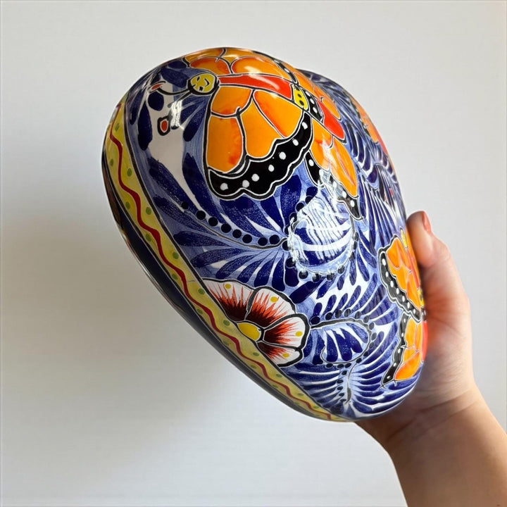 Hand Painted Mexican Talavera Heart Wall Decor, Ceramic Garden Stone (Assorted Designs)