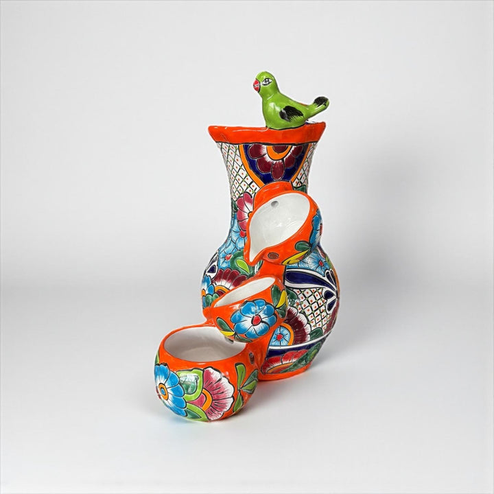 Beautiful Vibrant Hand Painted Mexican Talavera Orange Tabletop Jar Tier Water Fountain – Free Shipping (Contiguous U.S. Only)