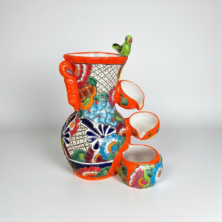 Beautiful Vibrant Hand Painted Mexican Talavera Orange Tabletop Jar Tier Water Fountain – Free Shipping (Contiguous U.S. Only)