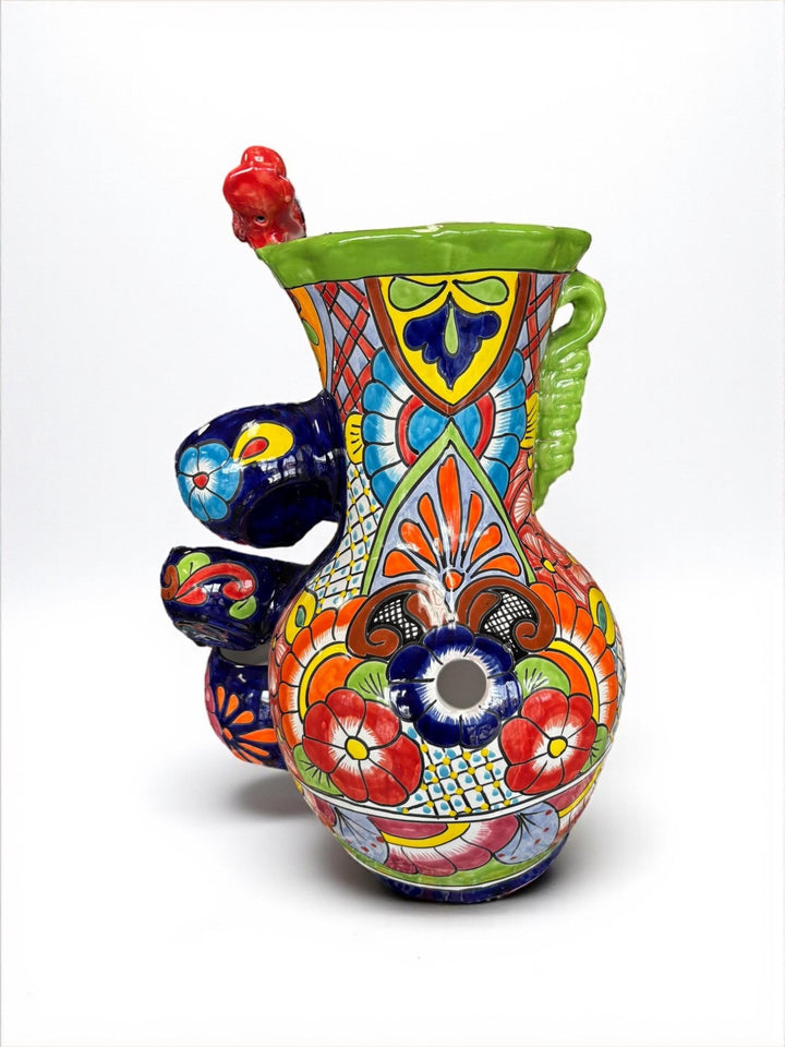 Beautiful Vibrant Hand Painted Mexican Talavera Lime and Dark Blue Tabletop Jar Tier Water Fountain – Free Shipping (Contiguous U.S. Only)