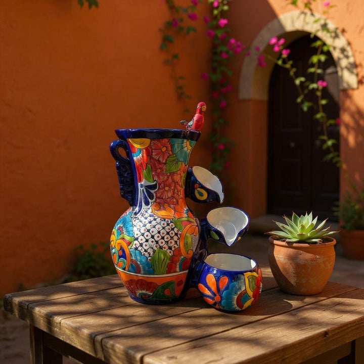 Vibrant Hand Painted Mexican Talavera Tabletop Tier Water Fountain, Dark Blue – Free Shipping (Contiguous U.S. Only)