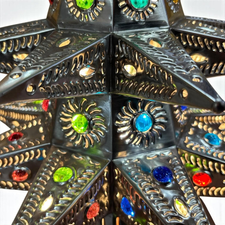 Handmade Mexican Folkart Tin Light-Up Christmas Tree Luminary (Star Topper Color May Vary)