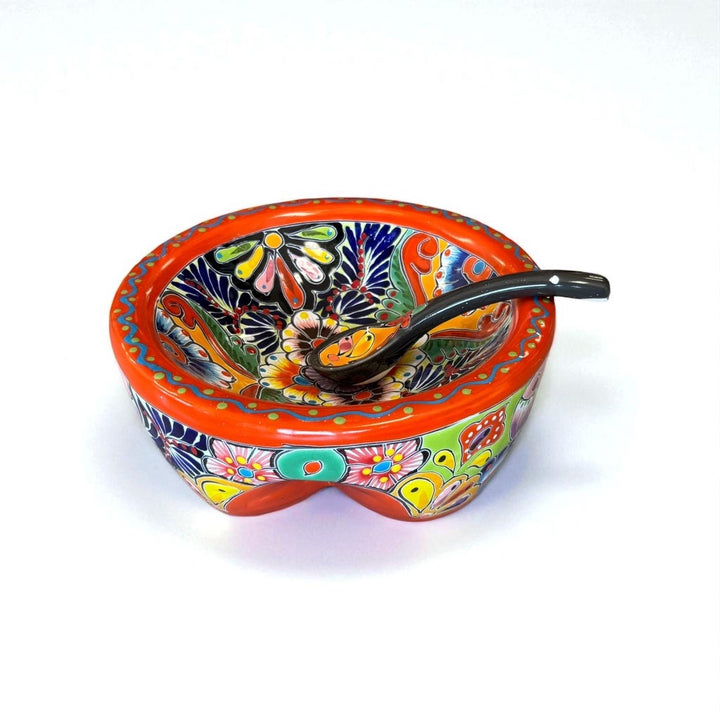 Hand Painted Mexican Talavera Vibrant Orange Salsa Bowl “Salsera”