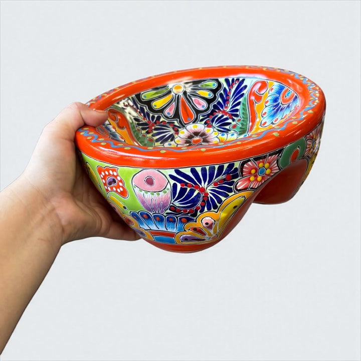 Hand Painted Mexican Talavera Vibrant Orange Salsa Bowl “Salsera”