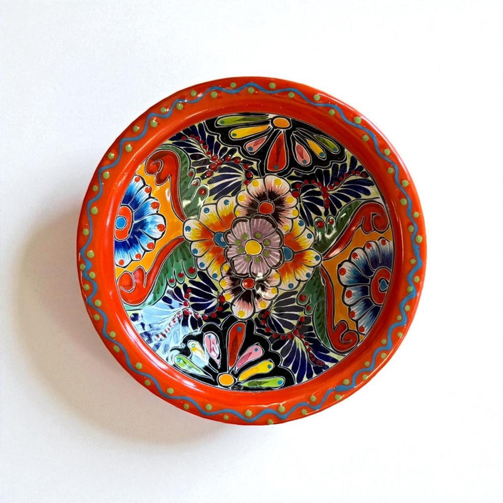 Hand Painted Mexican Talavera Vibrant Orange Salsa Bowl “Salsera”