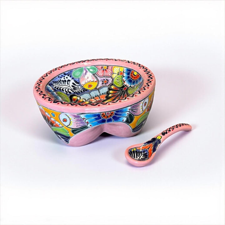 Hand Painted Mexican Talavera Colorful Pink Salsa Bowl “Salsera”