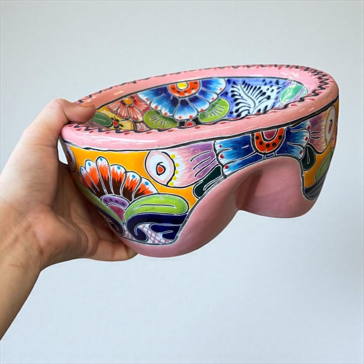 Hand Painted Mexican Talavera Colorful Pink Salsa Bowl “Salsera”
