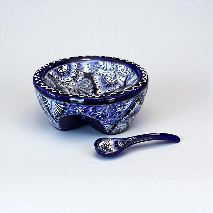 Hand Painted Mexican Talavera Classic Dark Blue & White Salsa Bowl “Salsera”