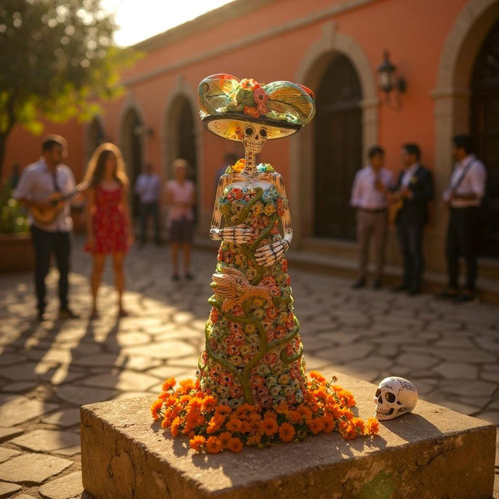 Large Handcrafted Mexican Talavera Catrina Folk Art Figurine, Hummingbird Floral Garden (Multicolor) – Free Shipping (Contiguous U.S. Only)