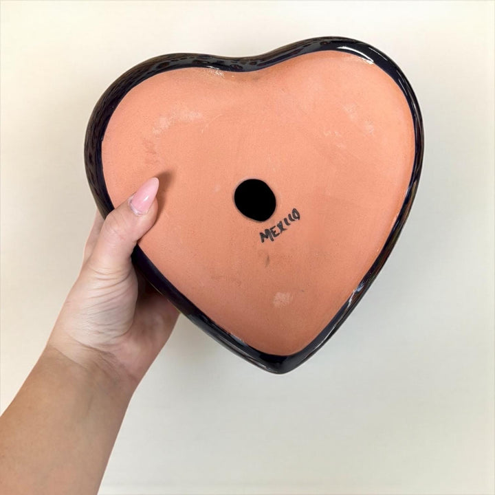 Hand Painted Mexican Talavera Heart Wall Decor, Ceramic Garden Stone (Assorted Designs)