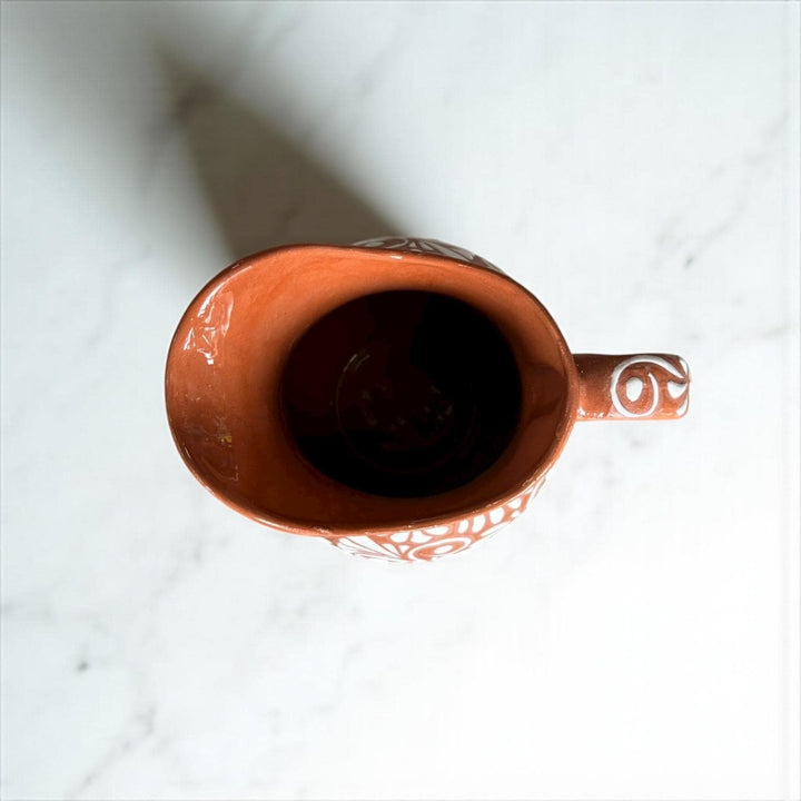 Beautiful Hand Painted Rustic Brown & White Floral Vines Talavera Pitcher